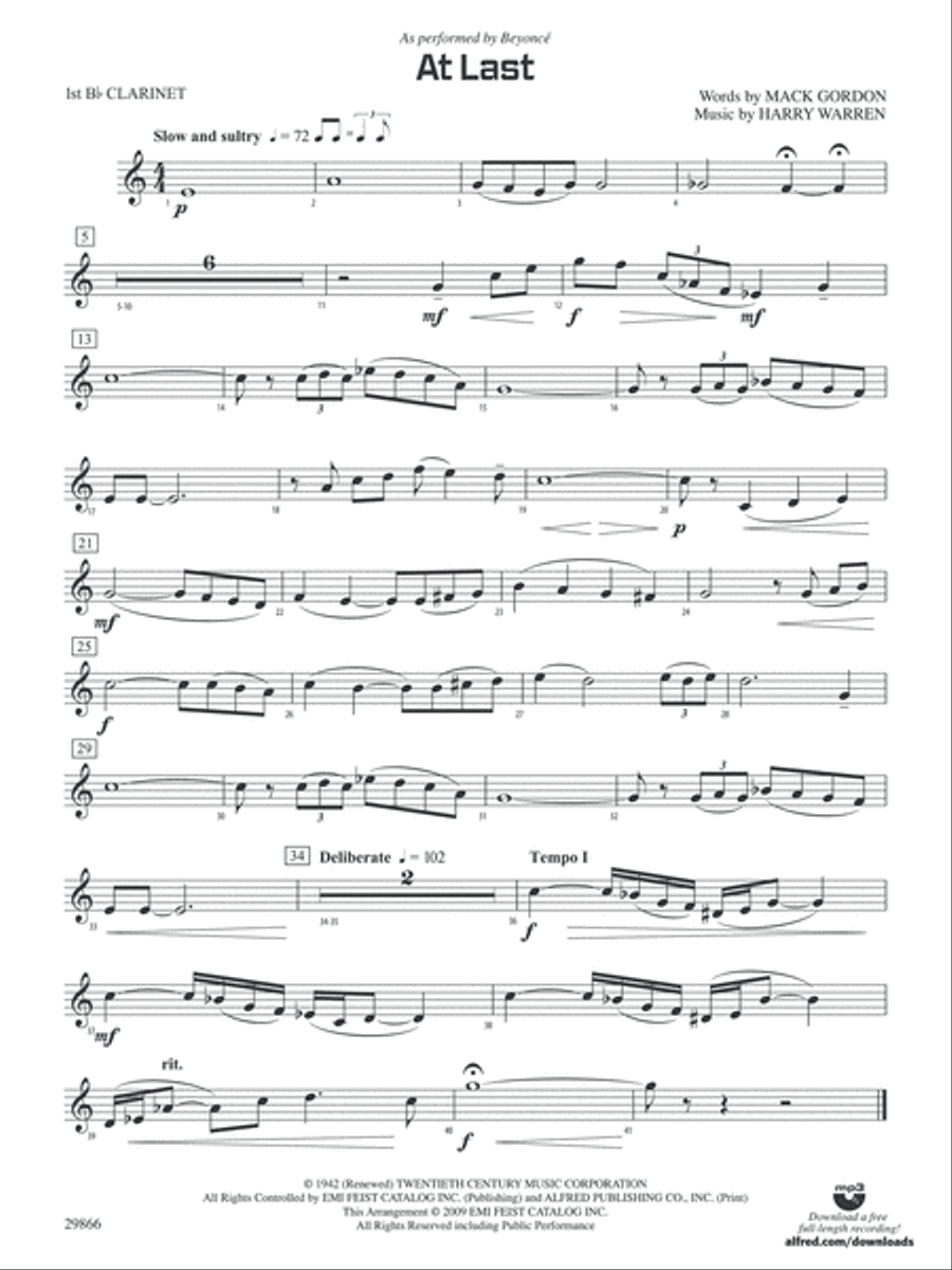 At Last: 1st B-flat Clarinet Concert Band scores gallery preview page 1