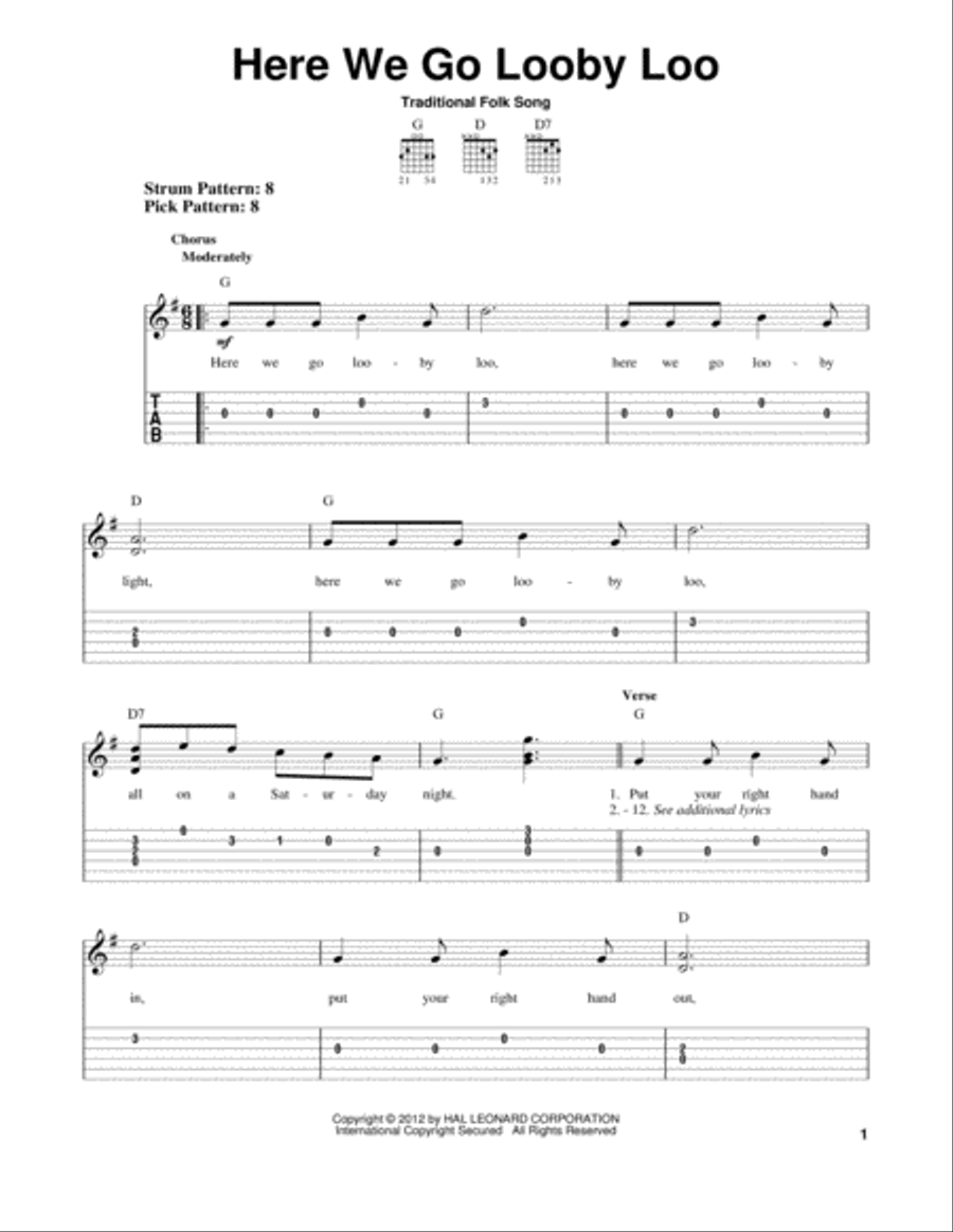 Here We Go Looby Loo Guitar Tablature scores gallery preview page 1