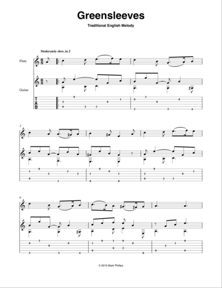 Greensleeves Flute scores gallery preview page 1
