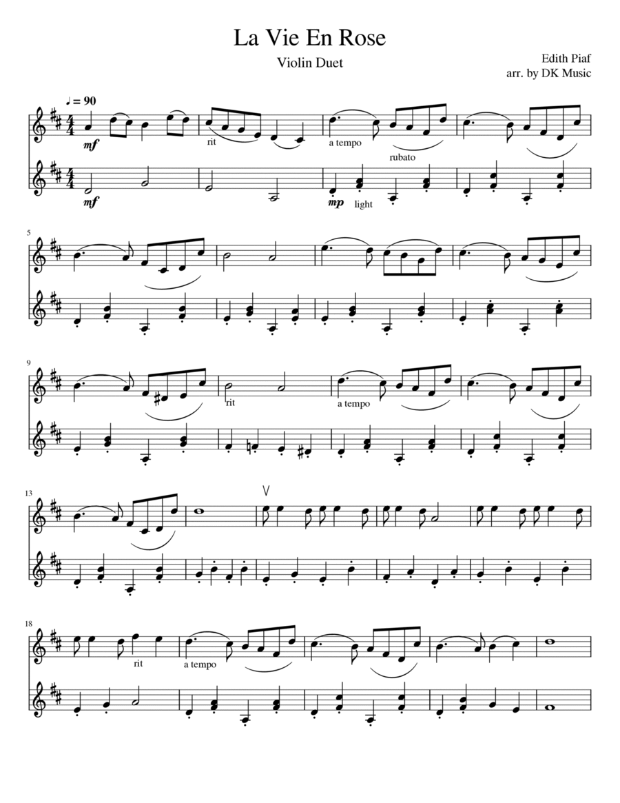 La Vie En Rose String Duet scores gallery preview page 1