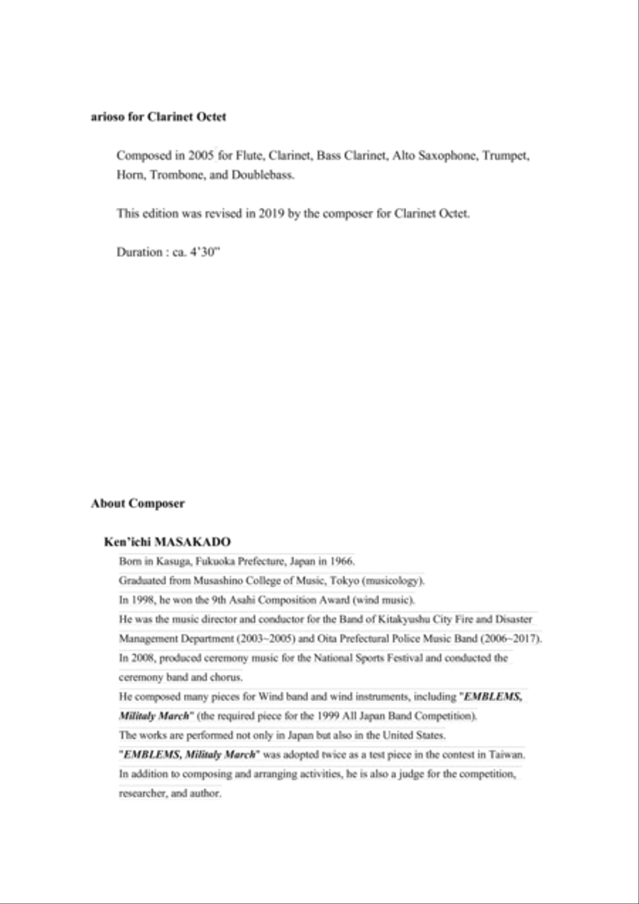 arioso, for Clarinet Octet (Score) Woodwind Ensemble scores gallery preview page 2