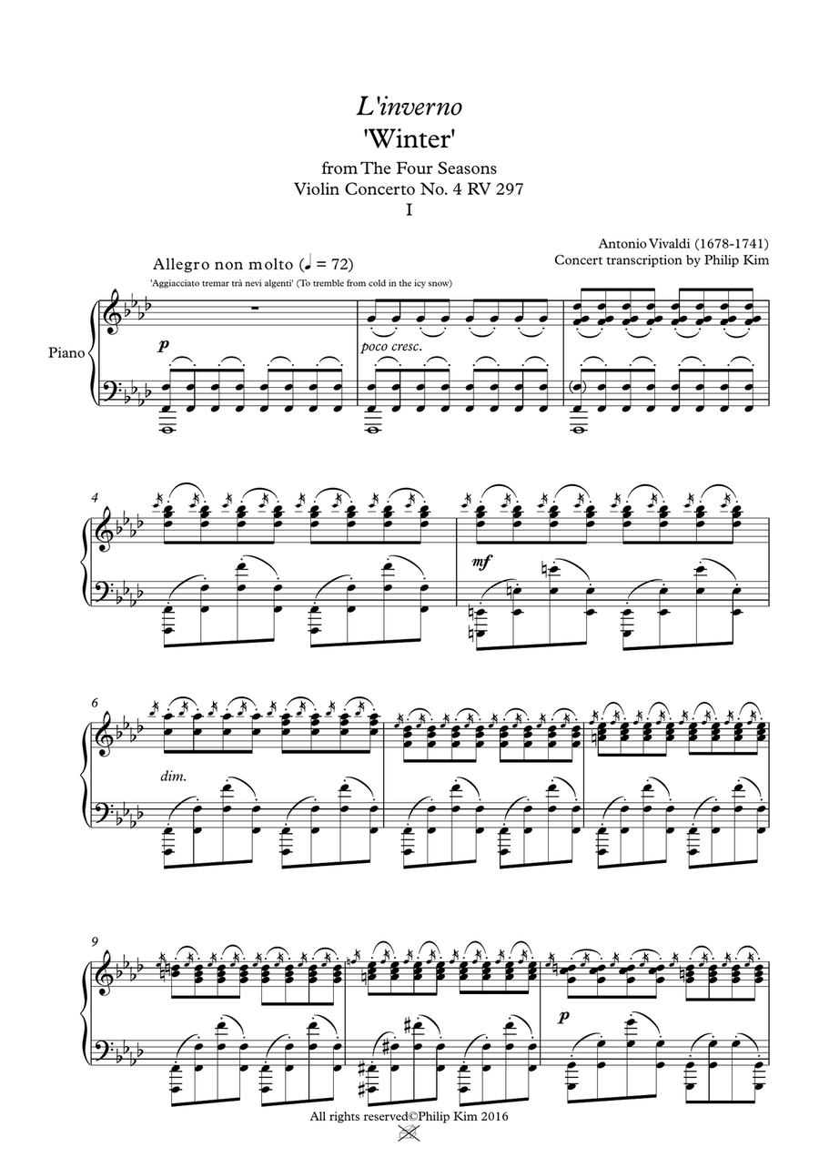 'Winter' (Complete) from The Four Seasons by Vivaldi for Piano Solo Piano Solo scores gallery preview page 2