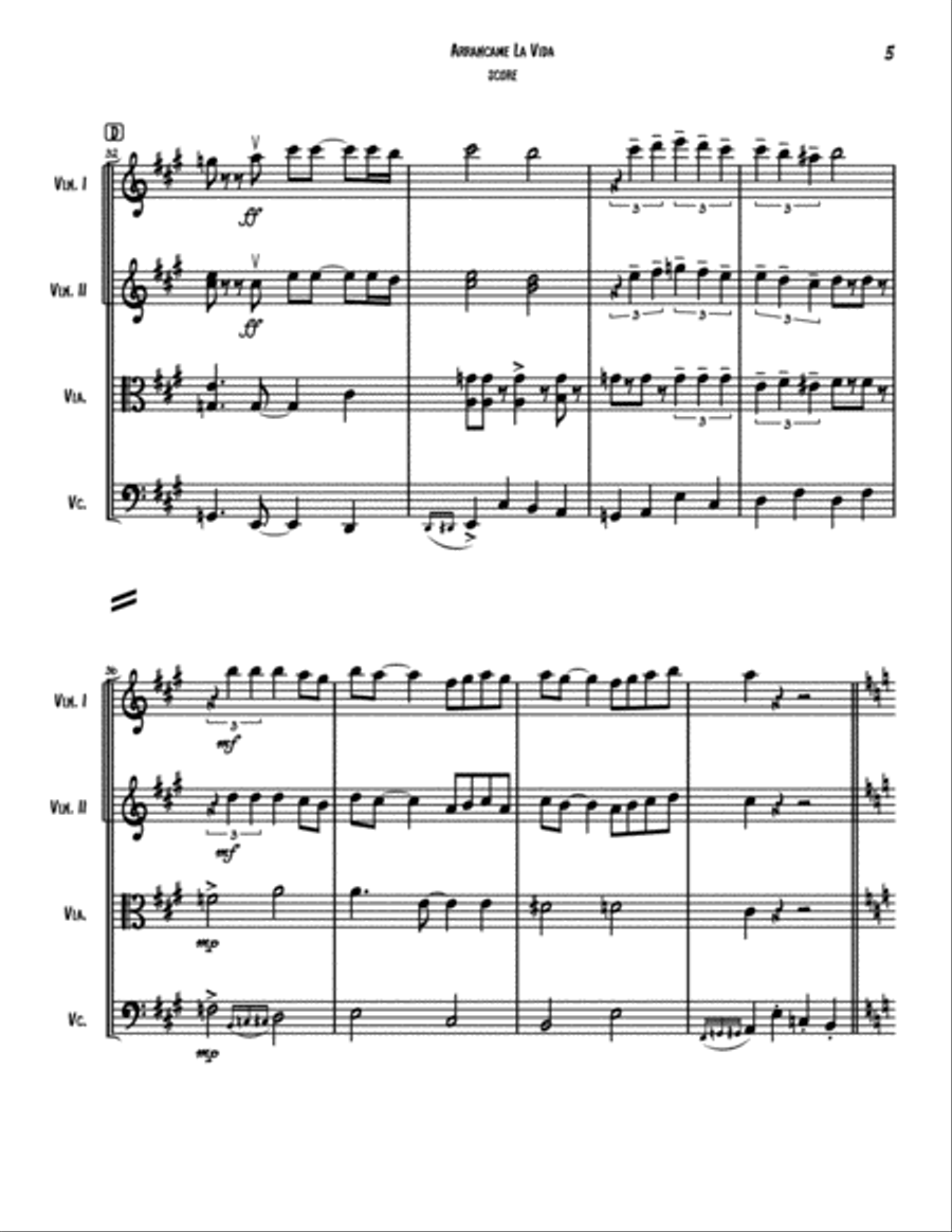 Arrancame La Vida String Quartet scores gallery preview page 6
