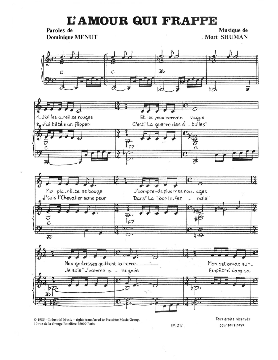 L'Amour Qui Frappe Piano, Vocal scores gallery preview page 1