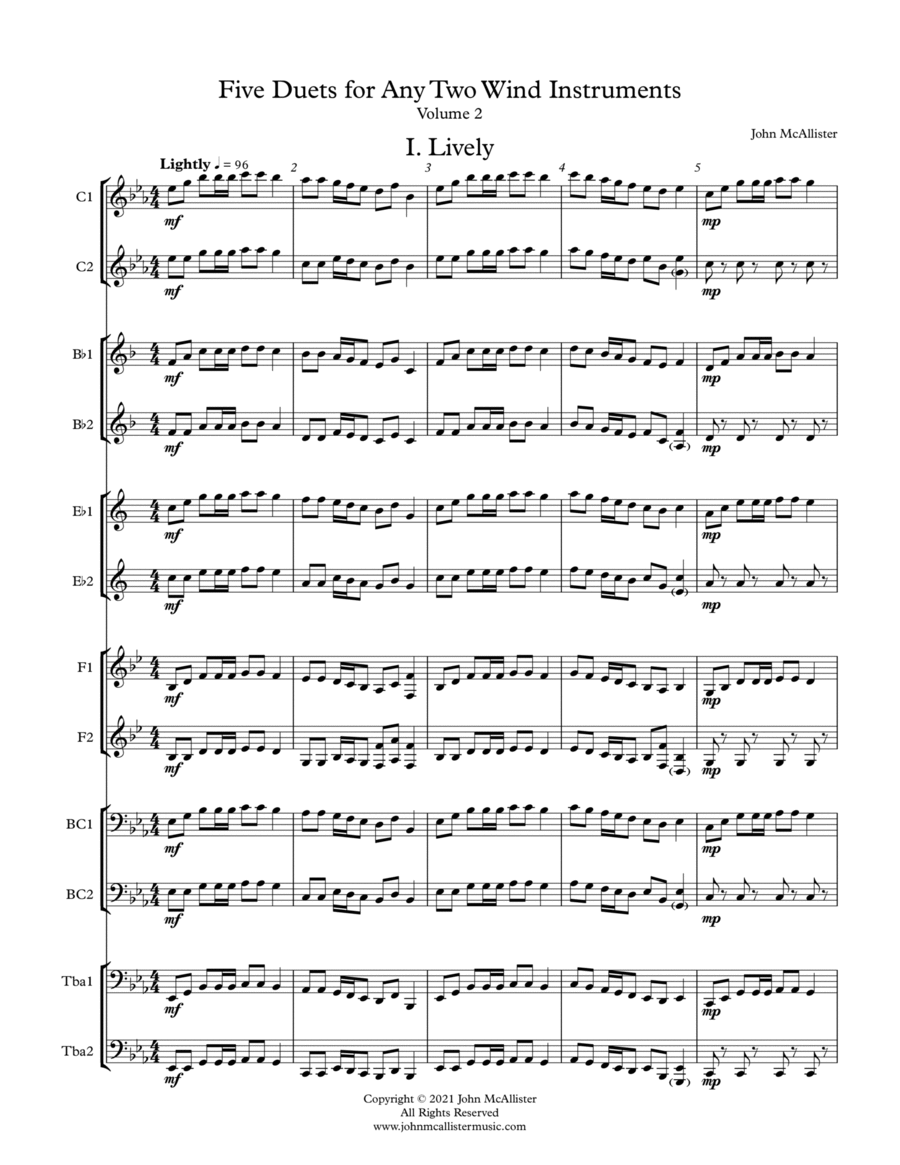 5 Duets for Any Two Band Instruments - Volume 2 - All Transpositions Brass Ensemble scores gallery preview page 1
