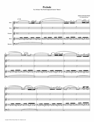 Prelude 10 from Well-Tempered Clavier, Book 1 (Woodwind Quintet)