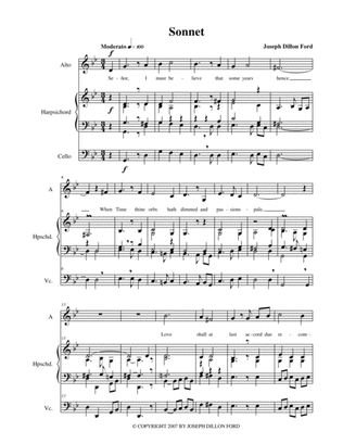 Sonnet for alto voice, harpsichord and cello