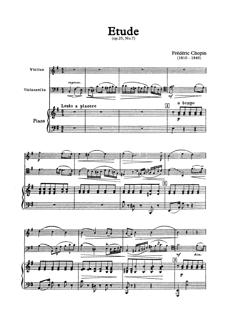 Etude (op.25, No.7) Piano Trio scores gallery preview page 1