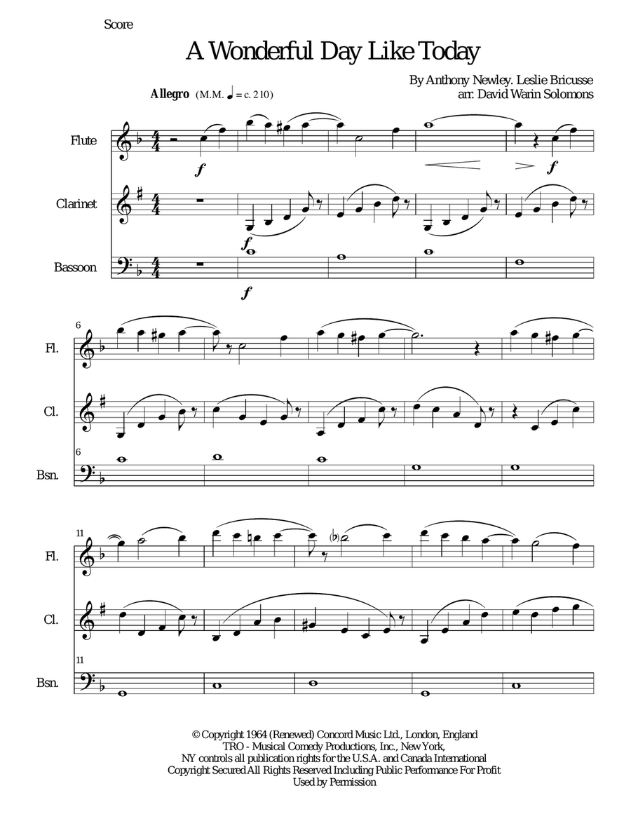 A Wonderful Day Like Today Woodwind Trio scores gallery preview page 1