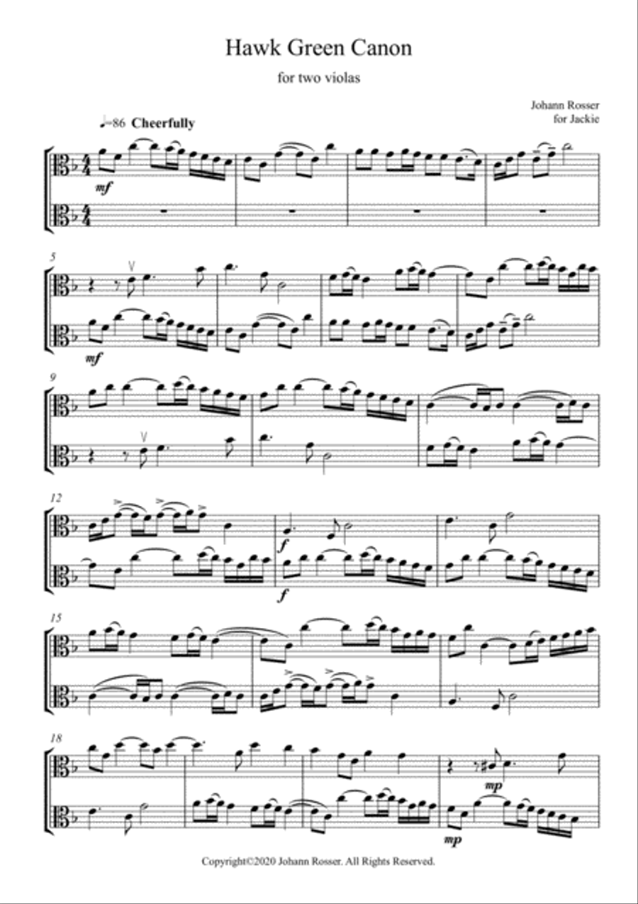 Hawk Green Canon, viola duet String Duet scores gallery preview page 1
