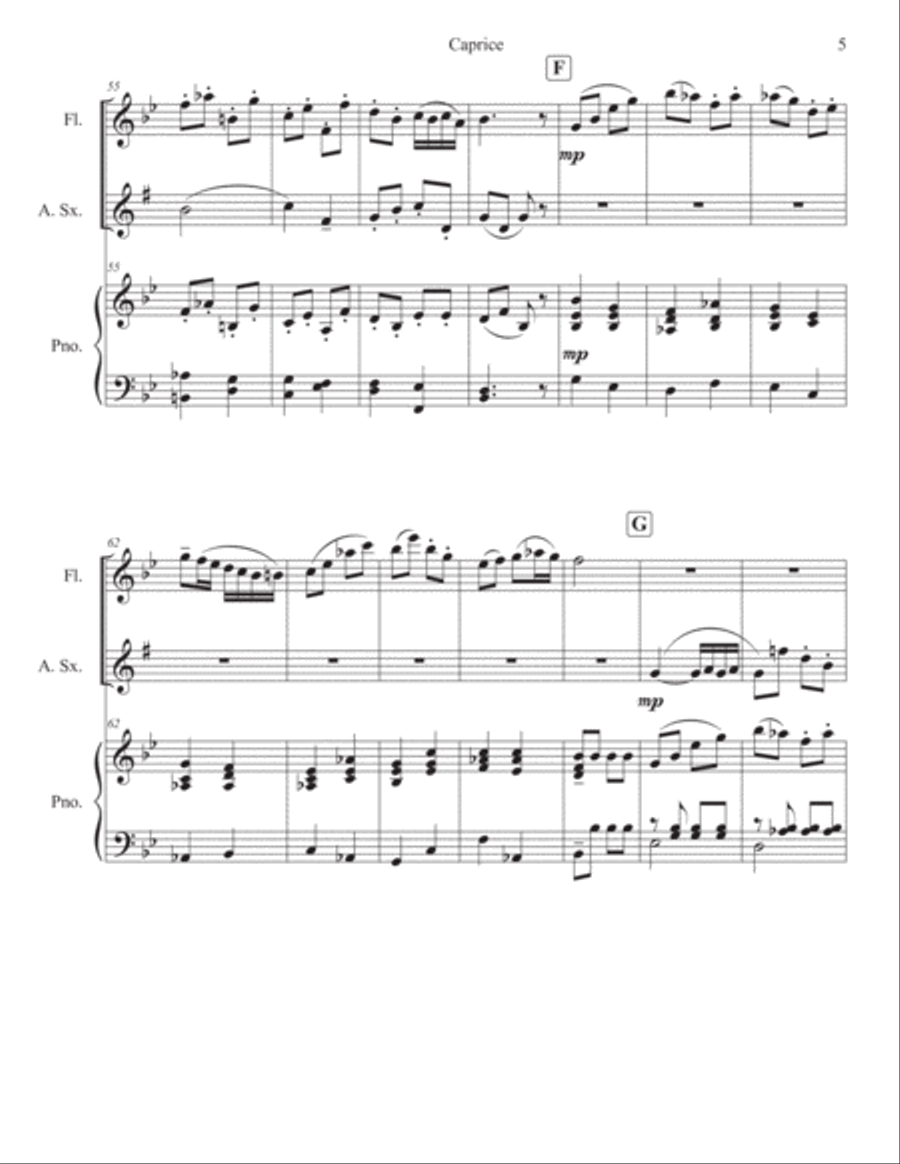 Caprice for flute, alto sax, and piano Woodwind Duet scores gallery preview page 5