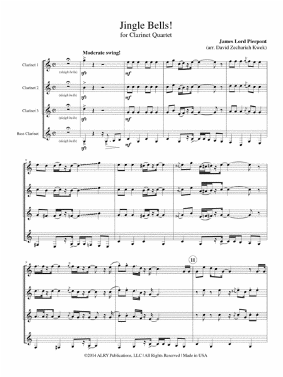 Jingle Bells for Clarinet Quartet Clarinet Quartet scores gallery preview page 2