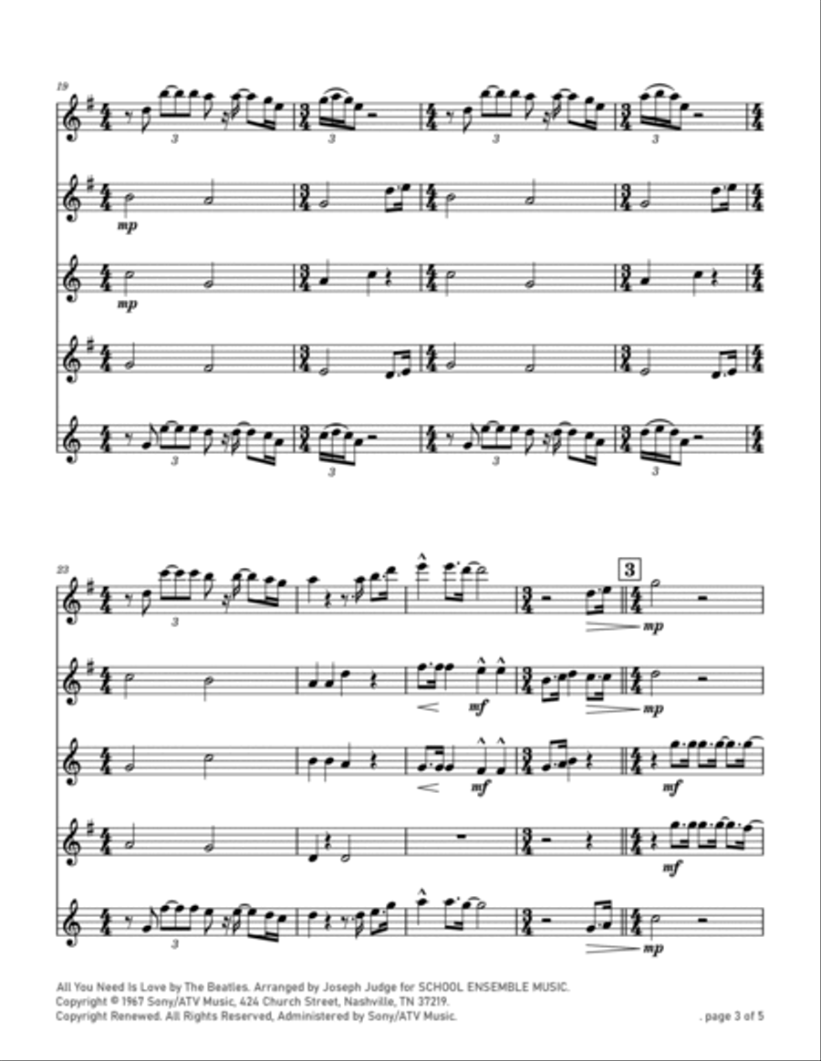All You Need Is Love Saxophone Quartet scores gallery preview page 3