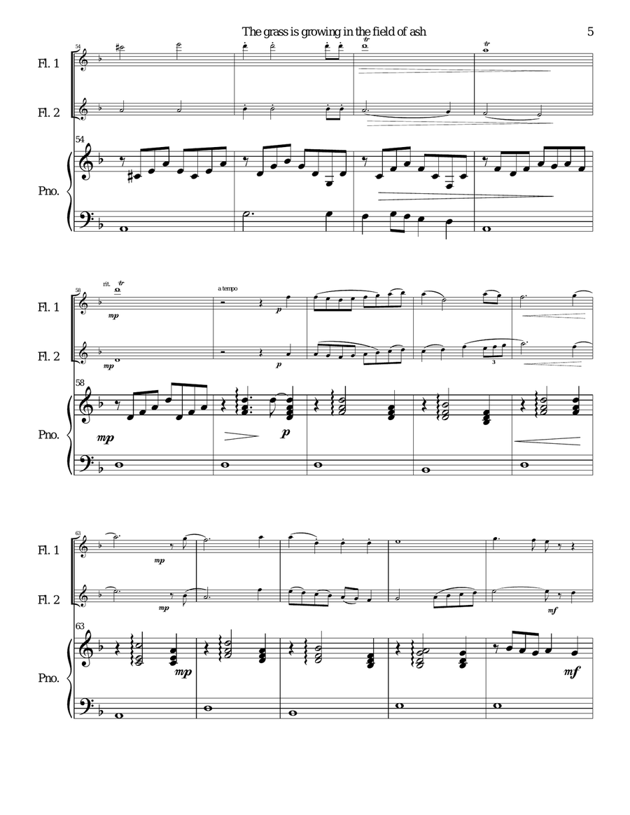 The grass is growing in the field of ash for 2 flutes and piano Flute Duet scores gallery preview page 5