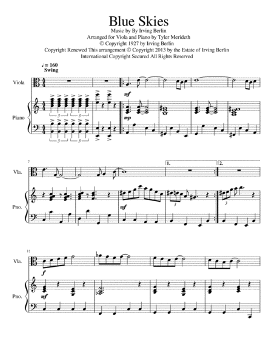 Blue Skies Blue Skies Viola scores gallery preview page 1