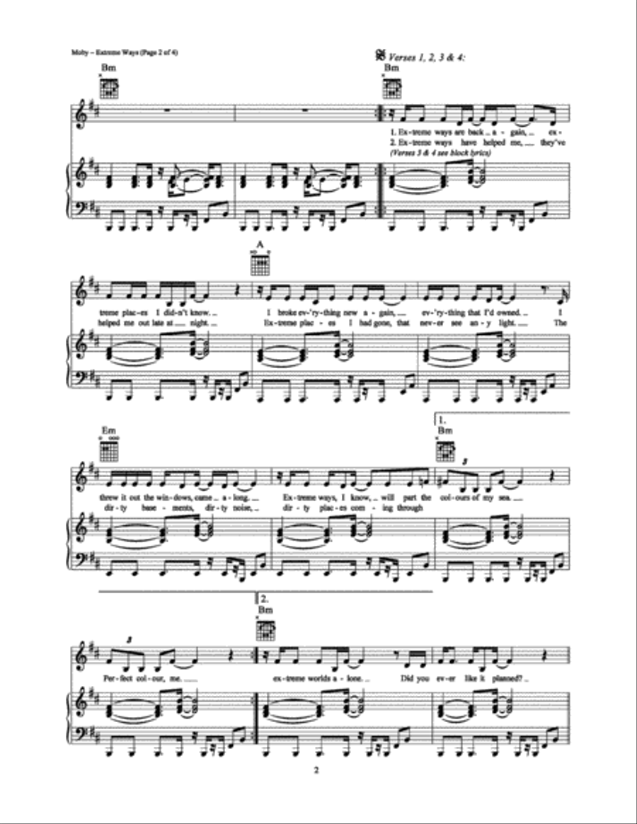 Extreme Ways Piano, Vocal, Guitar scores gallery preview page 2