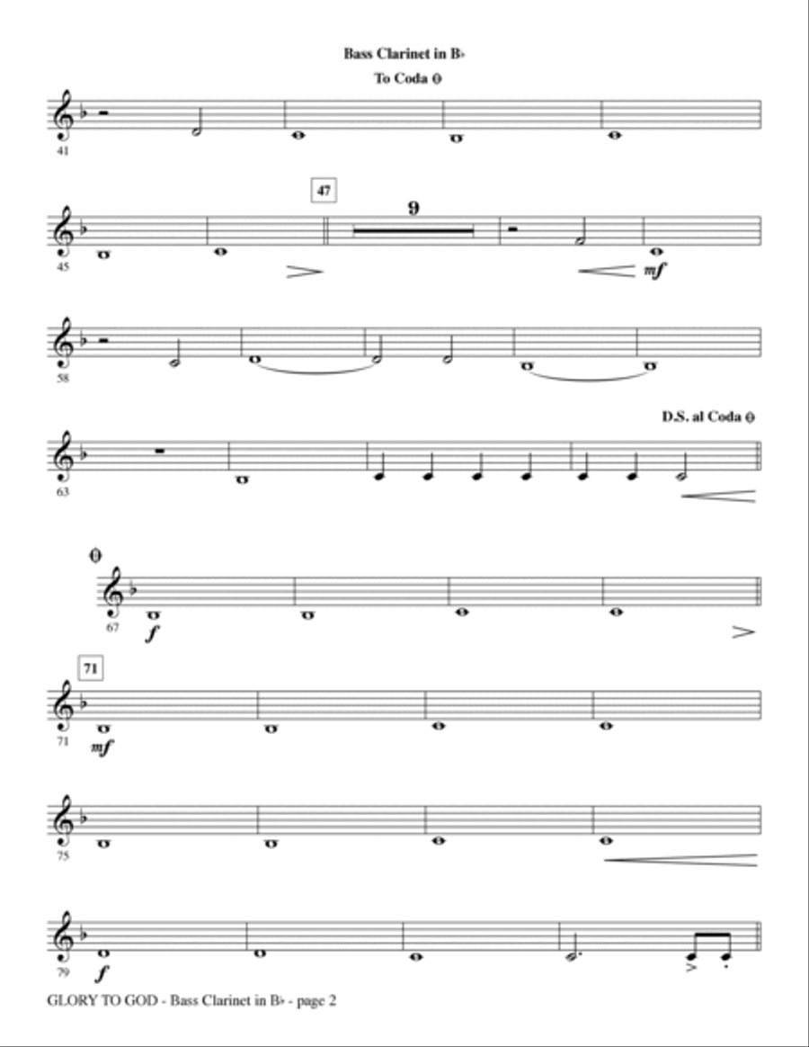 Glory To God - Bass Clar. (Double Bass sub.) Choir scores gallery preview page 2