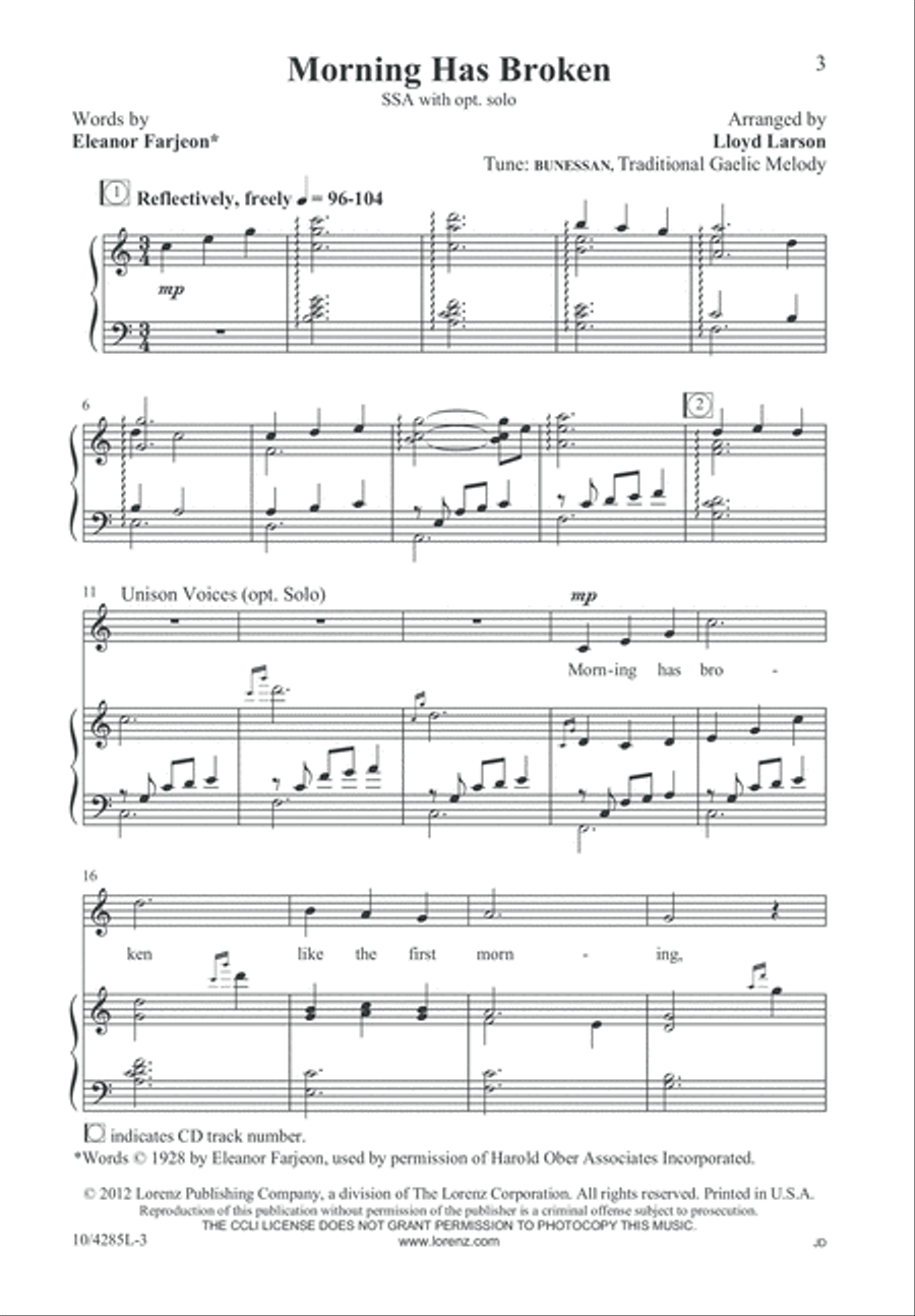 Morning Has Broken SSA scores gallery preview page 4