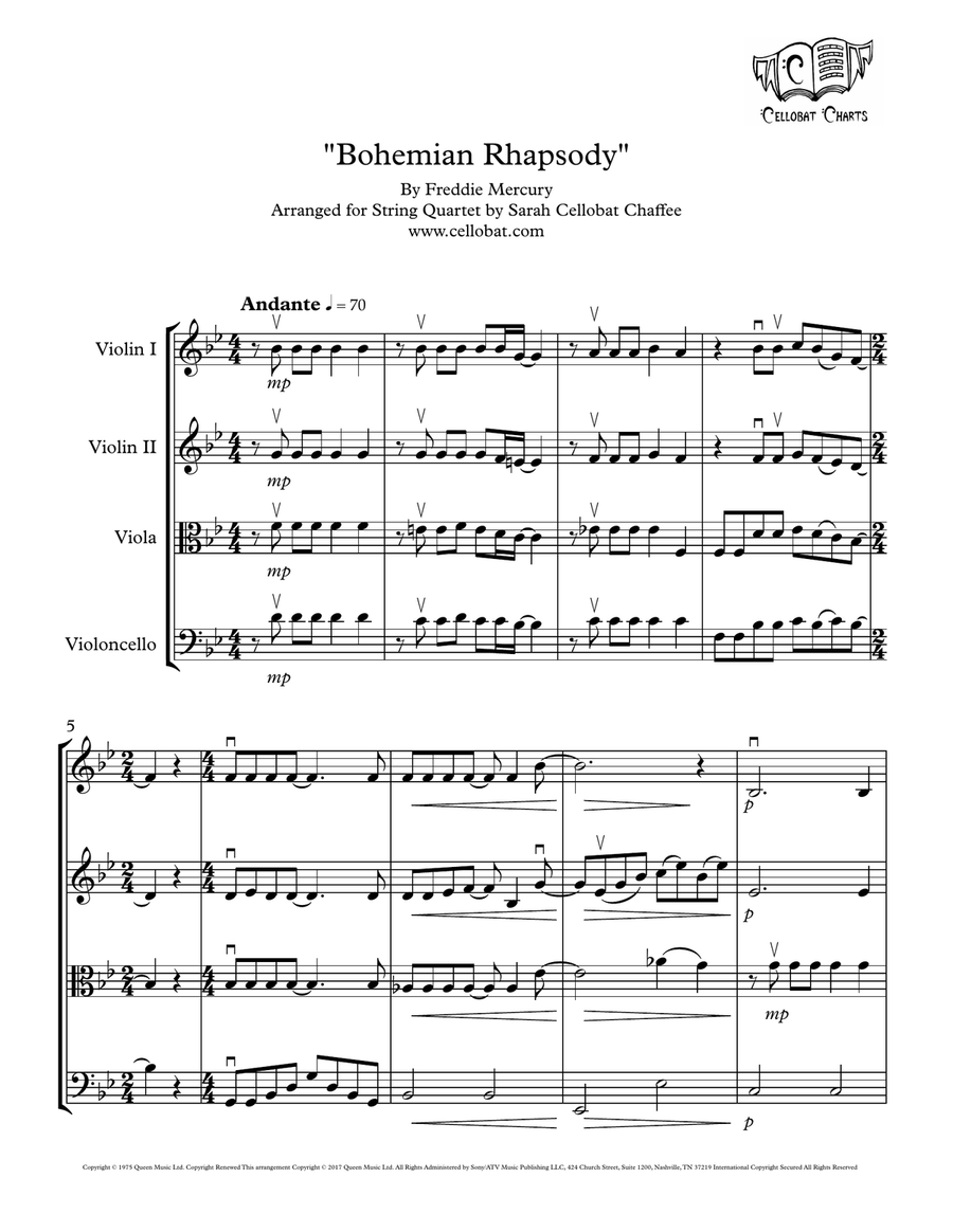 Bohemian Rhapsody String Quartet scores gallery preview page 1