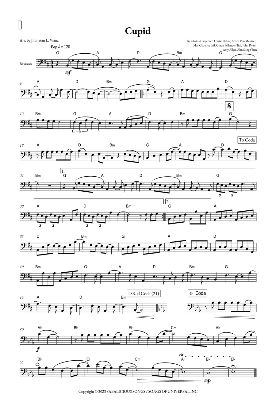 Cupid - Twin Version (Feat. Sabrina Carpenter) Bassoon Solo scores gallery preview page 1