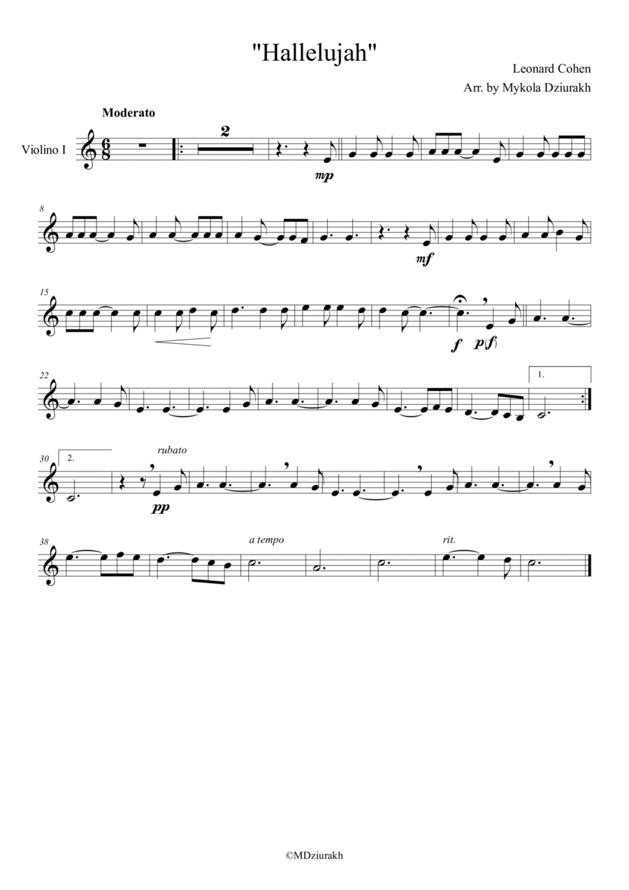 Hallelujah String Quartet scores gallery preview page 1