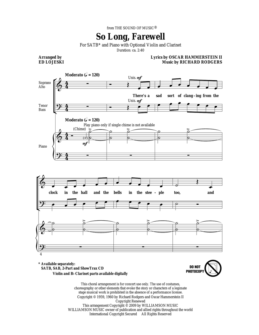 So Long, Farewell (from The Sound Of Music) 4-Part scores gallery preview page 1