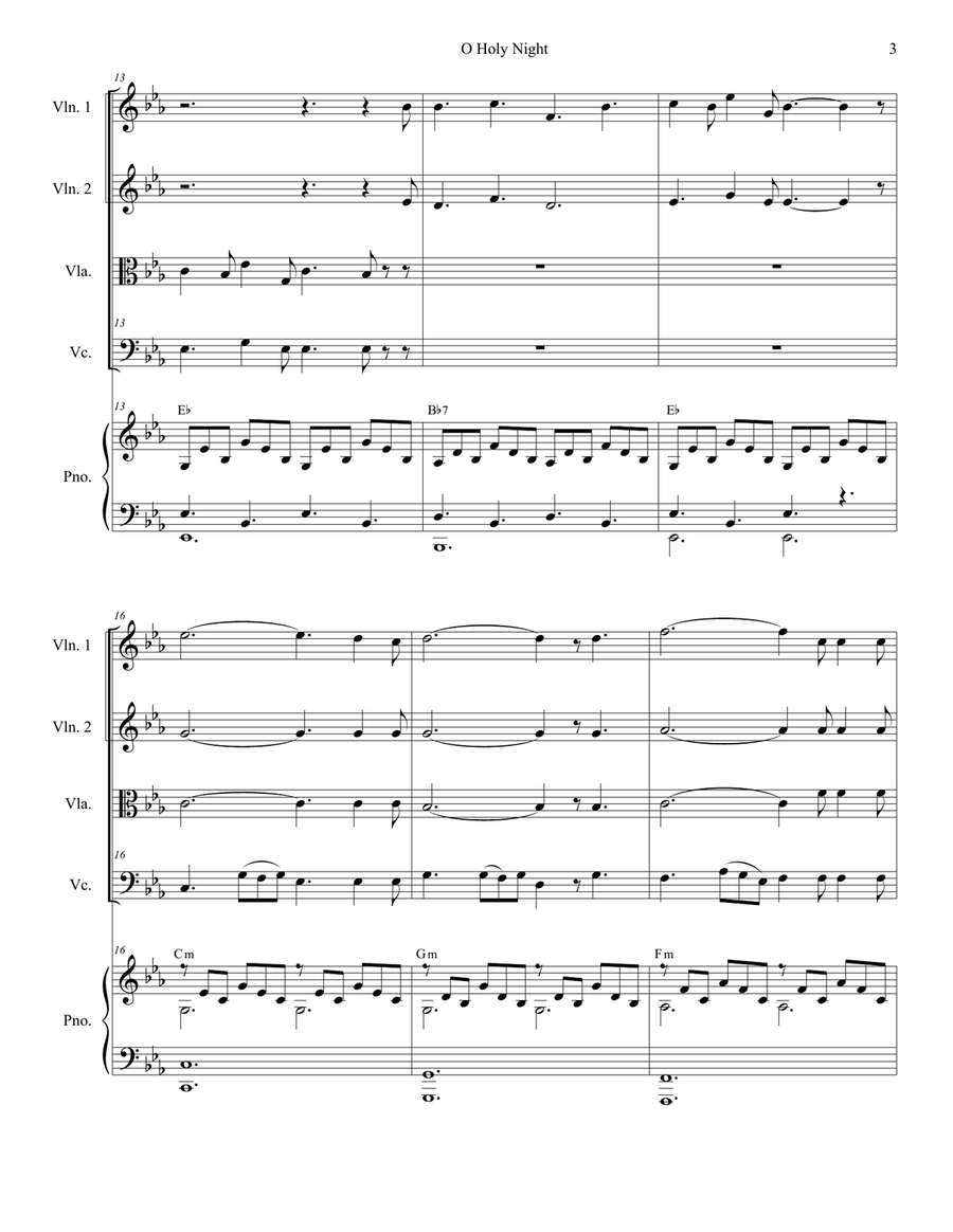 O Holy Night (for String Quartet and Piano) String Quartet scores gallery preview page 4