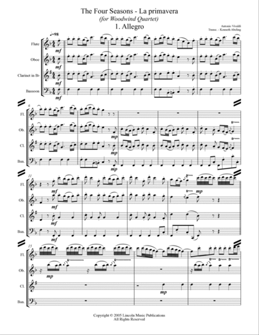 The Four Seasons - La Primavera (for Woodwind Quartet) Woodwind Quartet scores gallery preview page 2