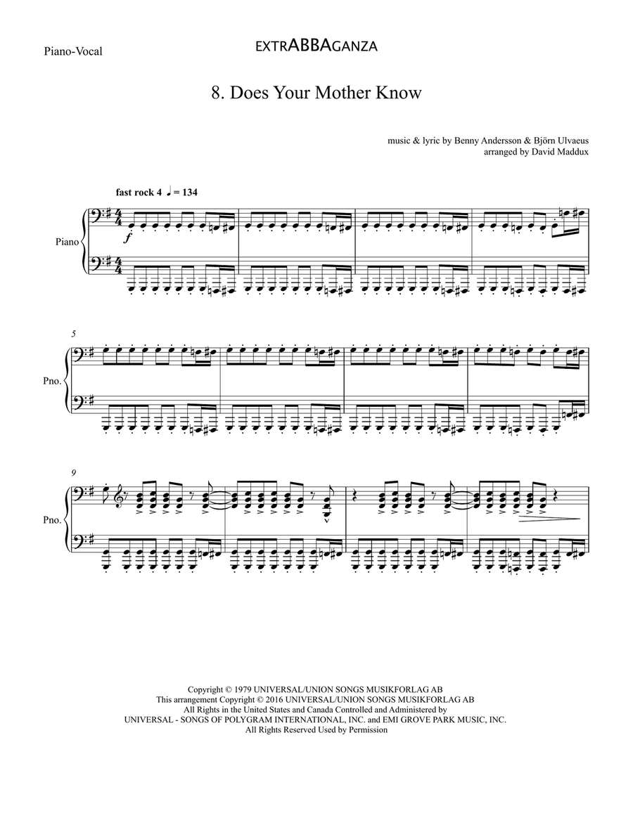 Does Your Mother Know TTBB scores gallery preview page 1