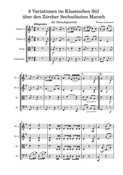 Variationen im Klassischen Stil über den Zürcher Sechseläuten-Marsch für Streichquartett image number null