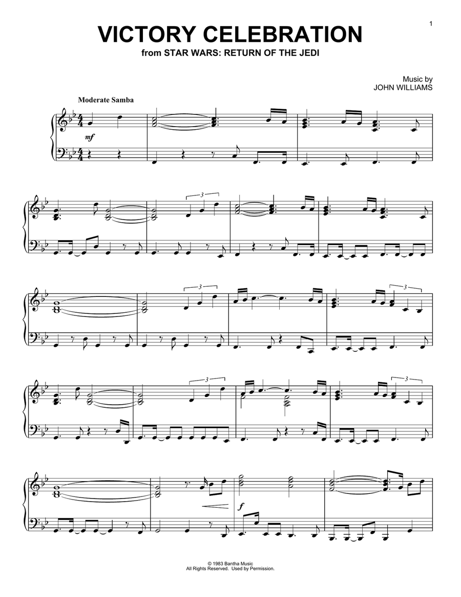 Victory Celebration (from Star Wars: Return Of The Jedi) Piano Solo scores gallery preview page 1