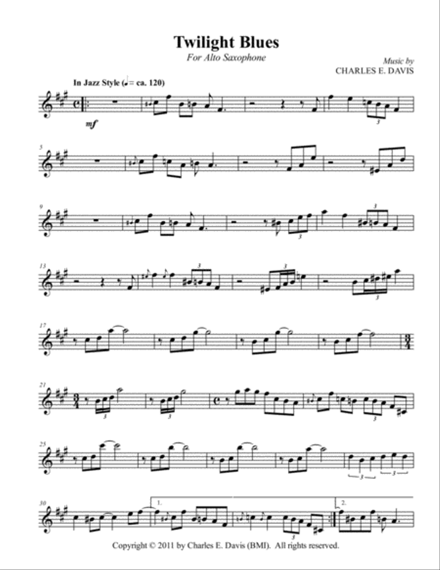 Twilight Blues - Alto Sax and Piano Jazz Ensemble scores gallery preview page 3