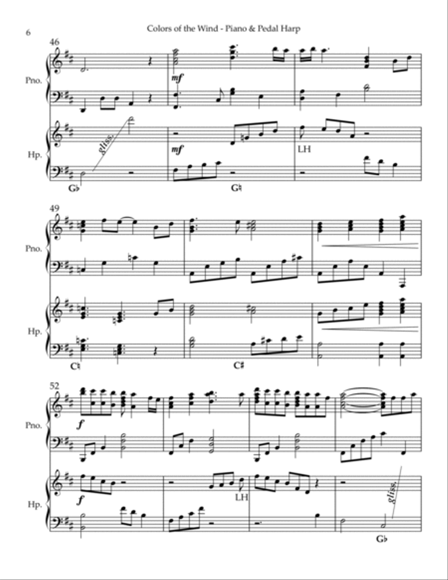 Colors Of The Wind Pedal Harp scores gallery preview page 6