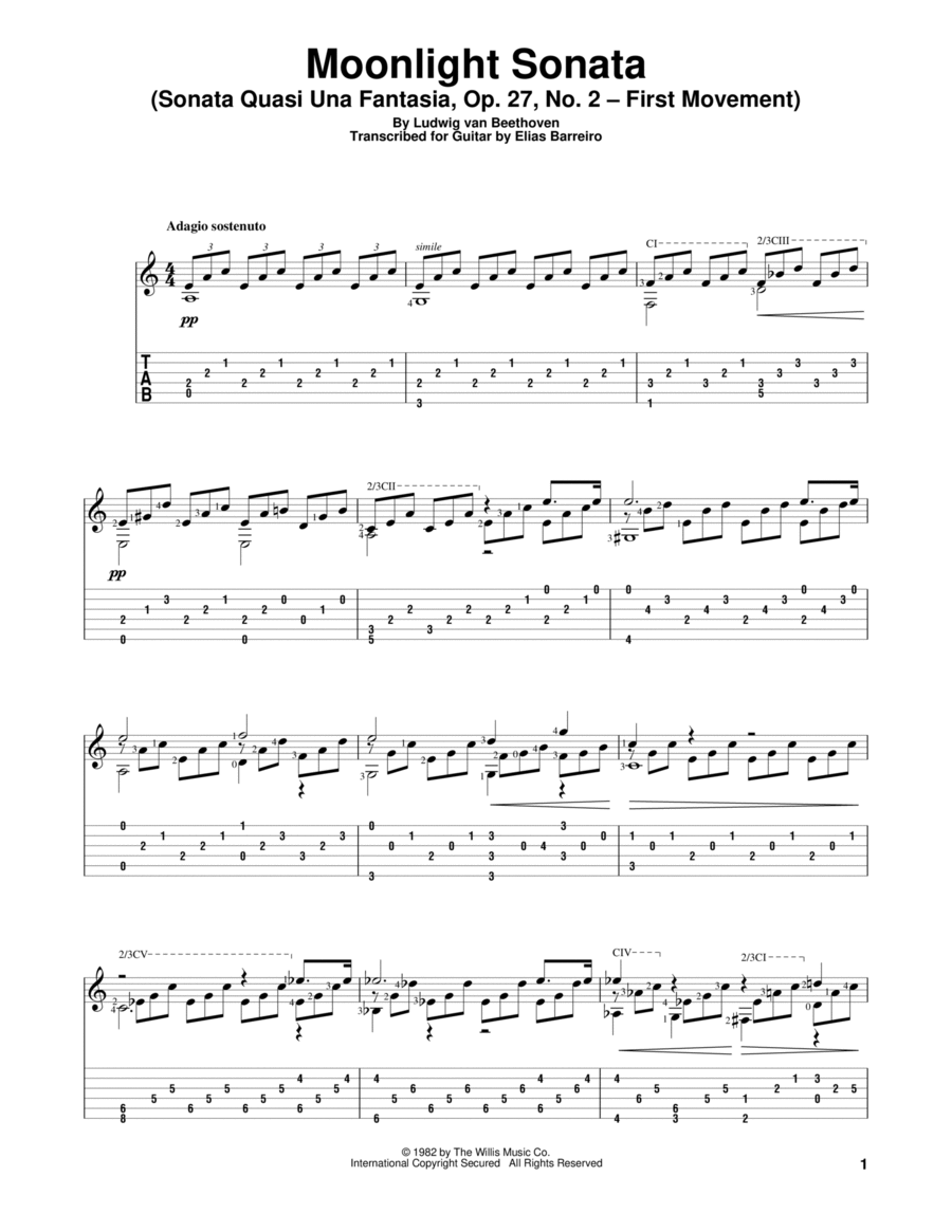 Moonlight Sonata (Sonata Quasi Una Fantasia, Op. 27, No. 2 - First Movement) (arr. Elias Barreiro)
