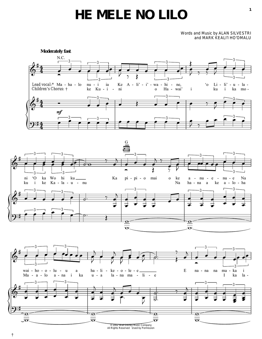 He Mele No Lilo (from Lilo & Stitch) Piano, Vocal, Guitar scores gallery preview page 1