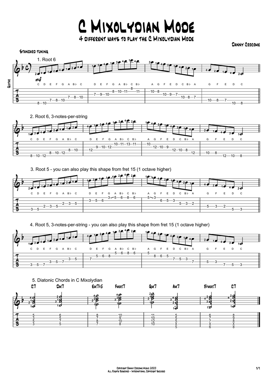 The Mixolydian Mode In All Keys (4 Ways To Play) Electric Guitar scores gallery preview page 2