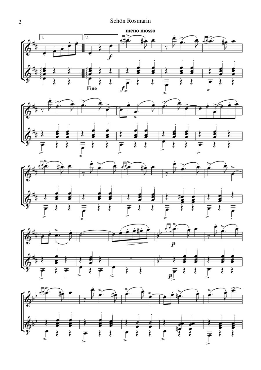 Schon Rosmarin for flute and guitar Schon Rosmarin for flute and guitar Flute scores gallery preview page 2