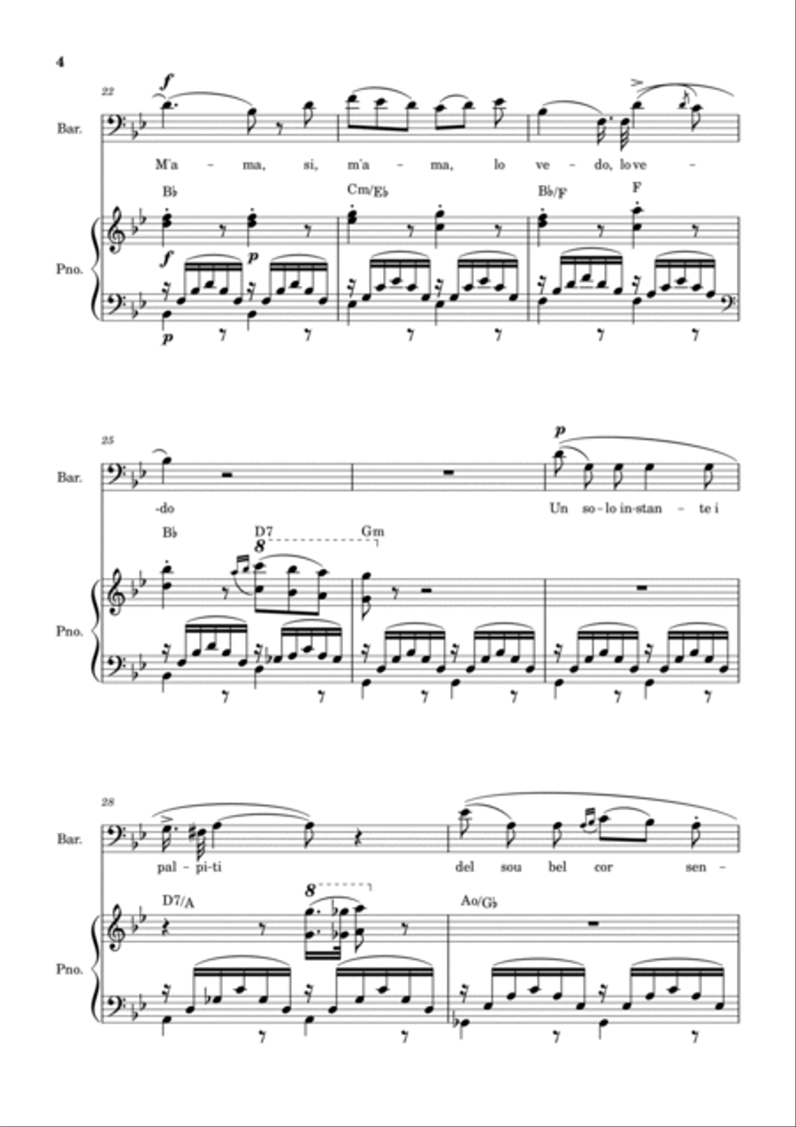 Una Furtiva Lagrima (Baritone in Gm) Piano, Vocal, Guitar scores gallery preview page 4