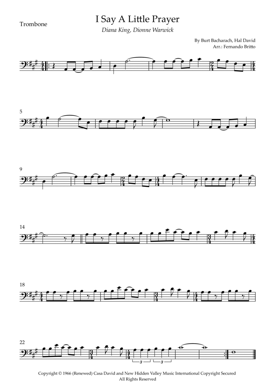 I Say A Little Prayer Trombone Solo scores gallery preview page 1