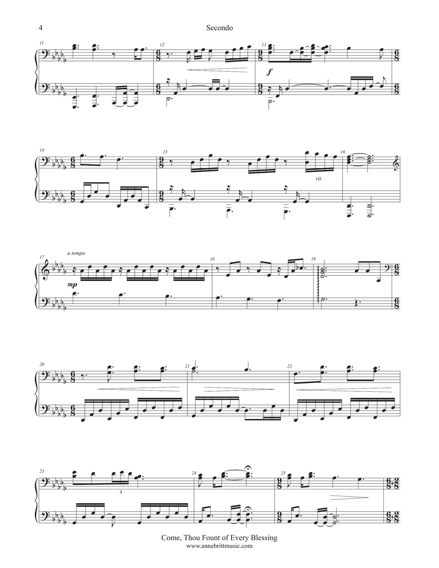 Come, Thou Fount of Every Blessing (piano duet) 1 Piano, 4-Hands scores gallery preview page 4