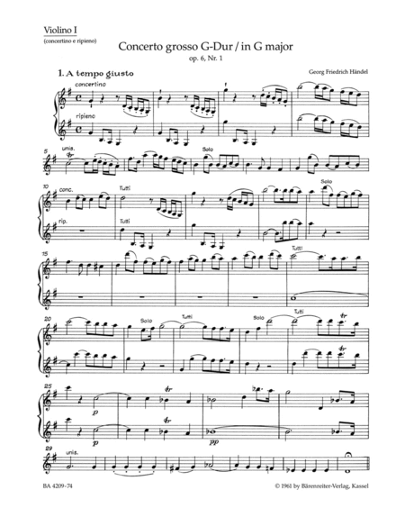 Concerto grosso G major, Op. 6/1 HWV 319