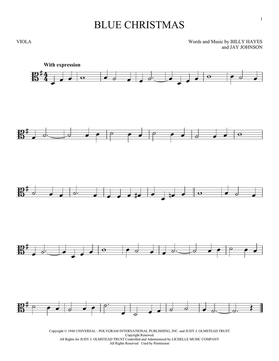 Blue Christmas Viola Solo scores gallery preview page 1