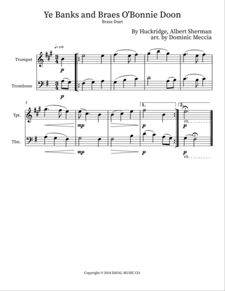 Ye Banks And Braes O'bonnie Doon Brass Duet scores gallery preview page 1