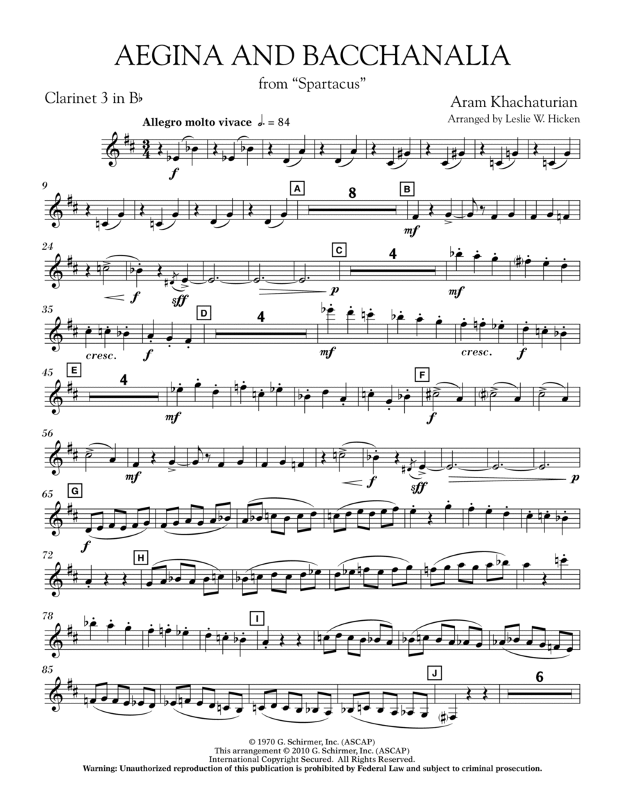 Aegina and Bacchanalia (from Spartacus) - Bb Clarinet 3 B-Flat Clarinet scores gallery preview page 1
