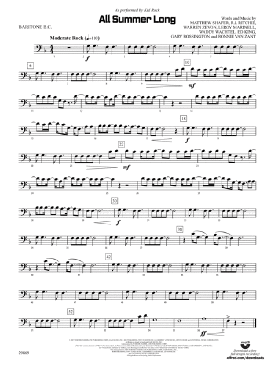 All Summer Long: Baritone B.C. Concert Band scores gallery preview page 1