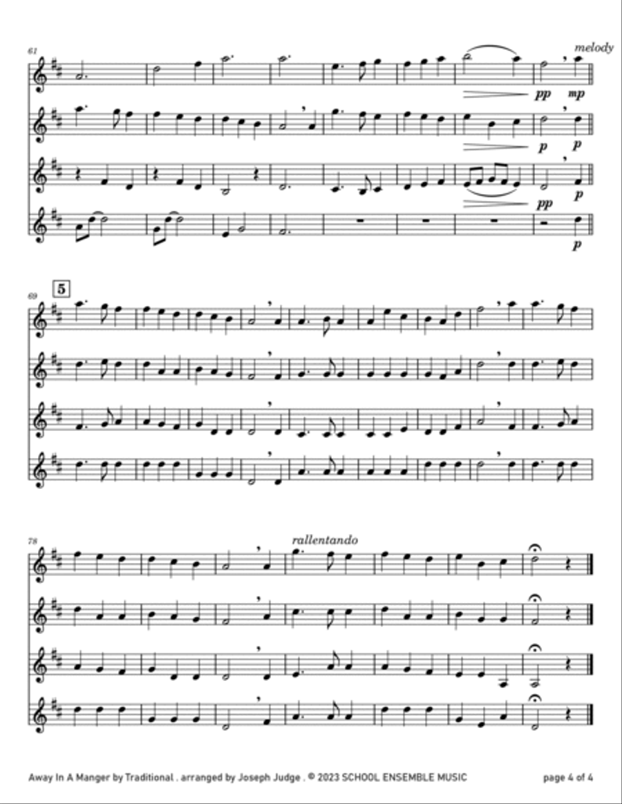 Away In A Manger for Clarinet Quartet in Schools Clarinet Quartet scores gallery preview page 4