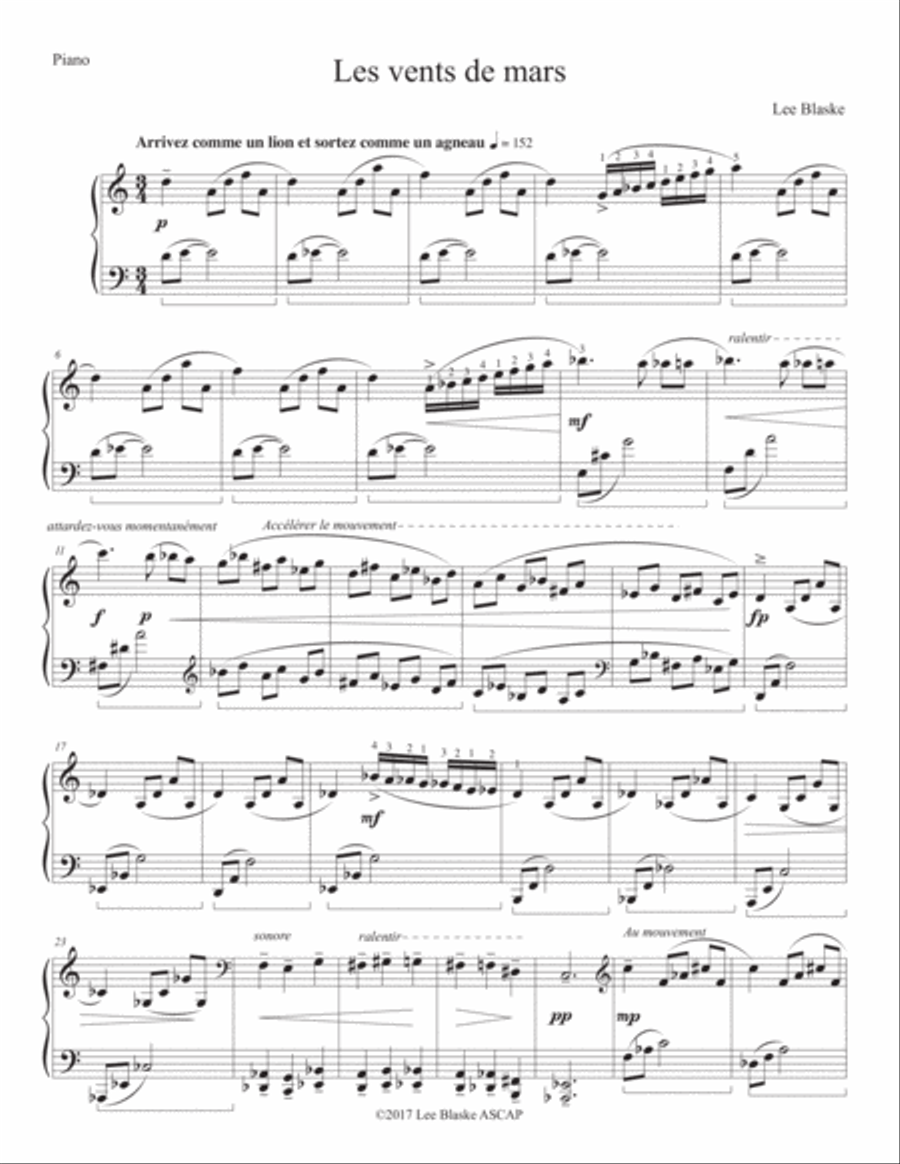 Les vents de mars Piano Solo scores gallery preview page 1