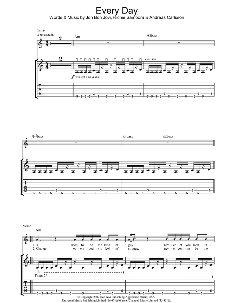 Everyday Guitar Tablature scores gallery preview page 1