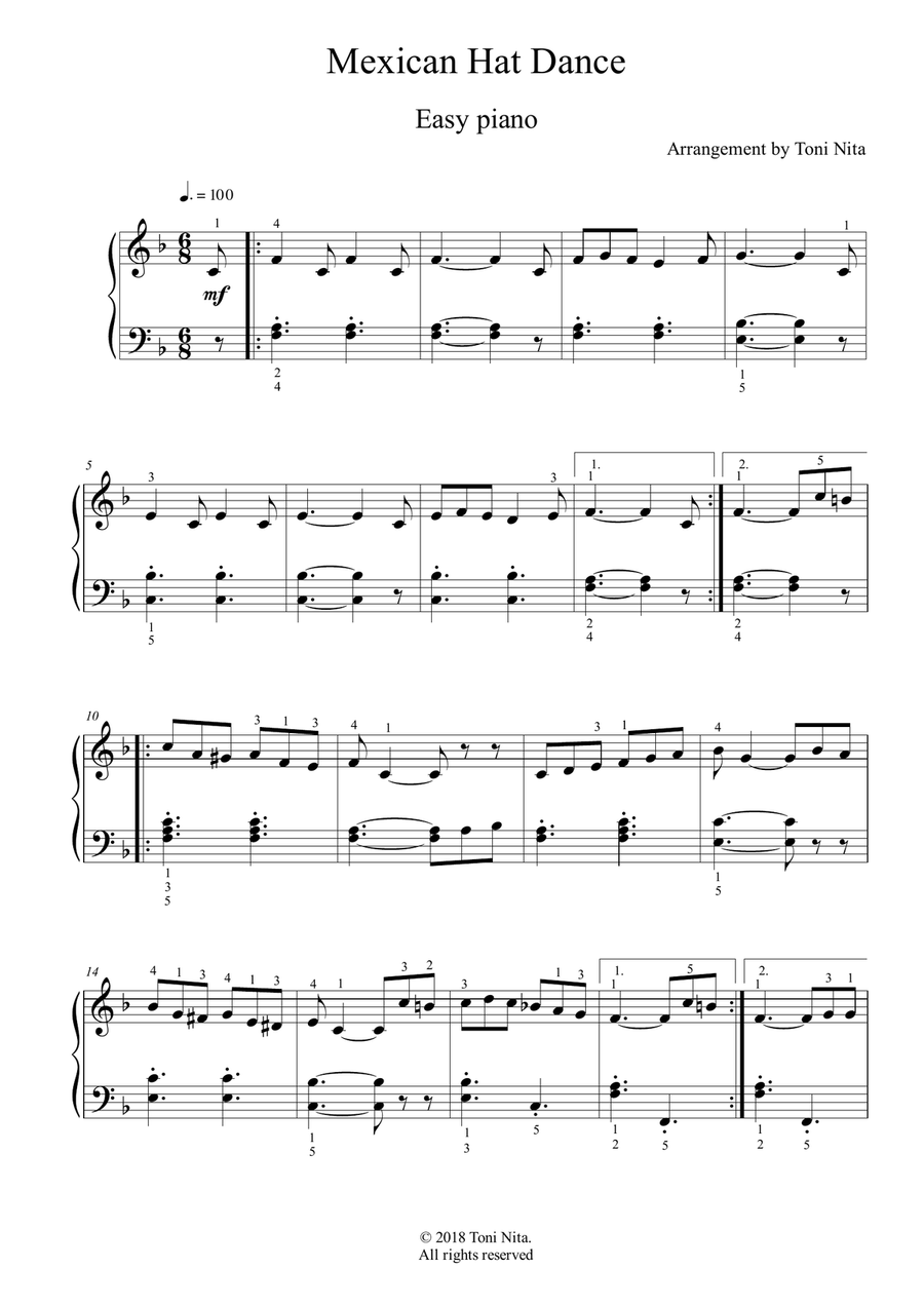 Mexican Hat Dance (easy piano) Piano Method scores gallery preview page 1