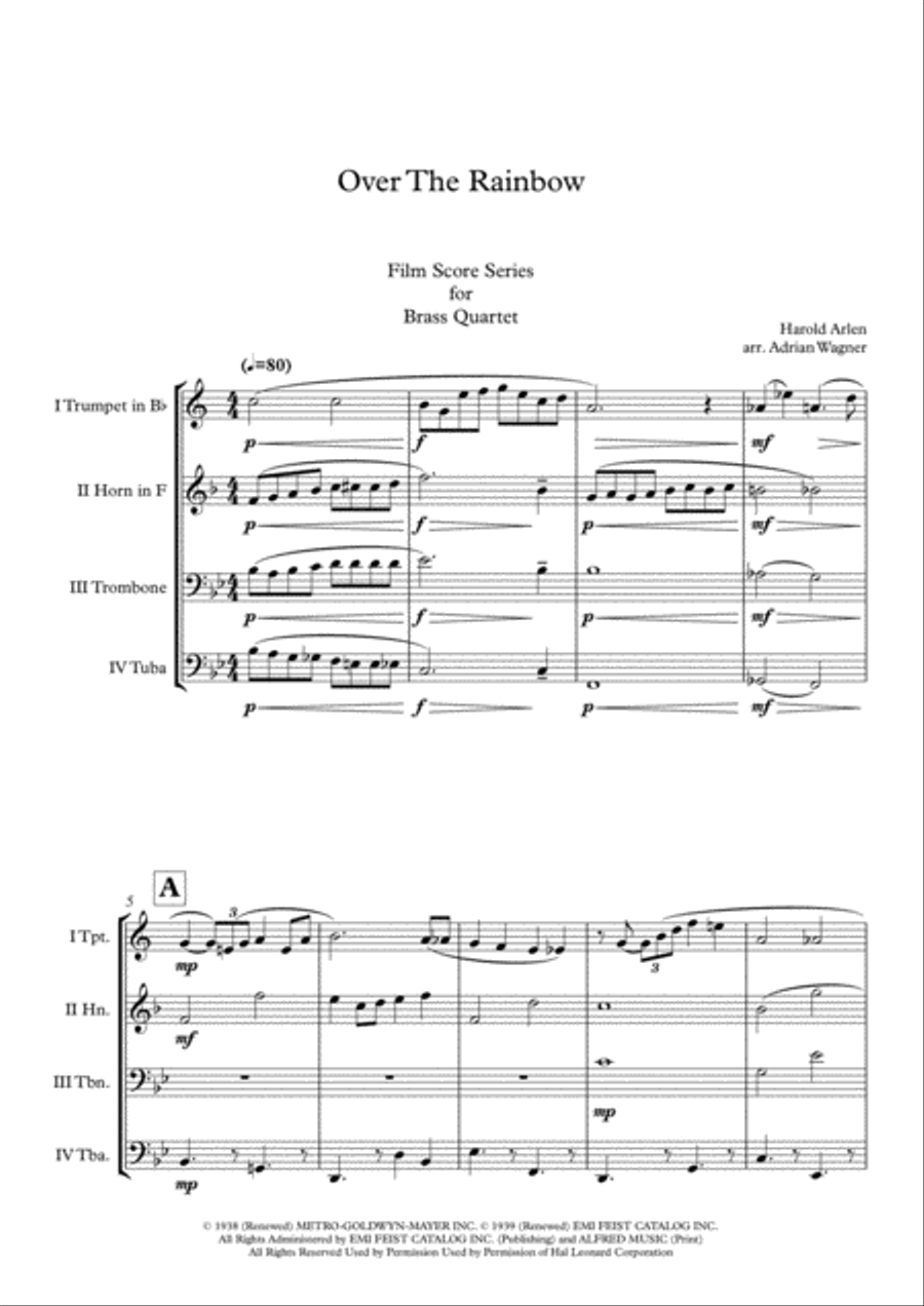 Over The Rainbow (from The Wizard Of Oz) Brass Quartet scores gallery preview page 3